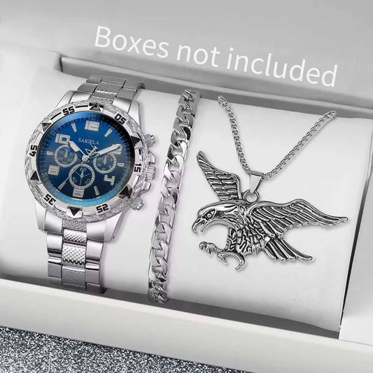 3PCS/Set Men’s Business Quartz Watch + Necklace + Bracelet (Without Box)