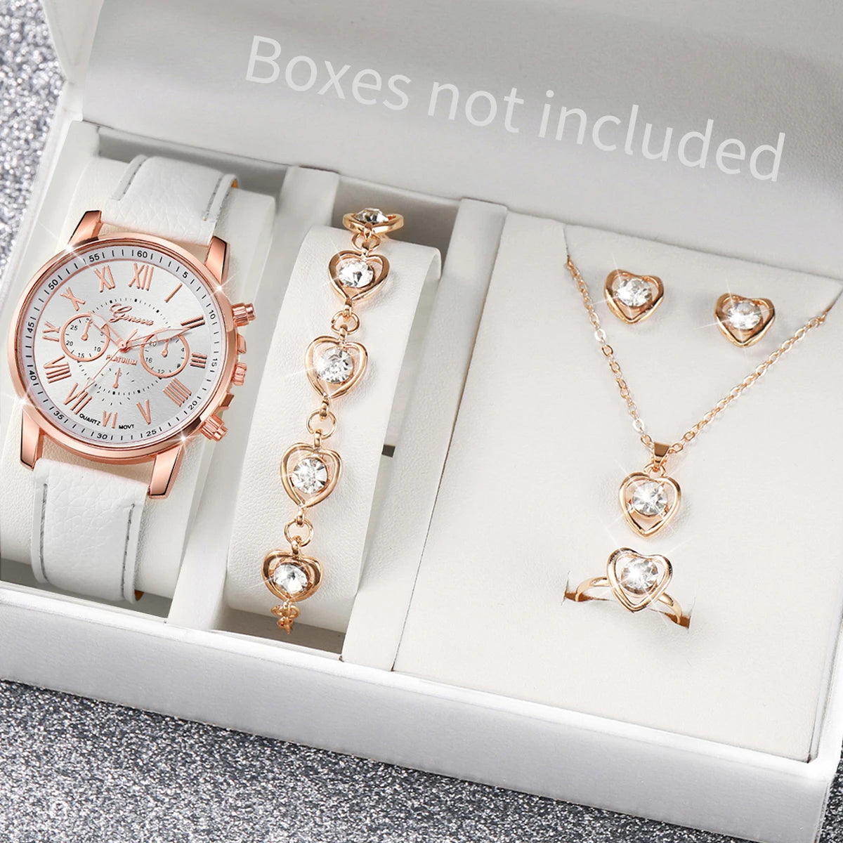 5/6PCS Women's Quartz Leather Band Wrist Watch Set