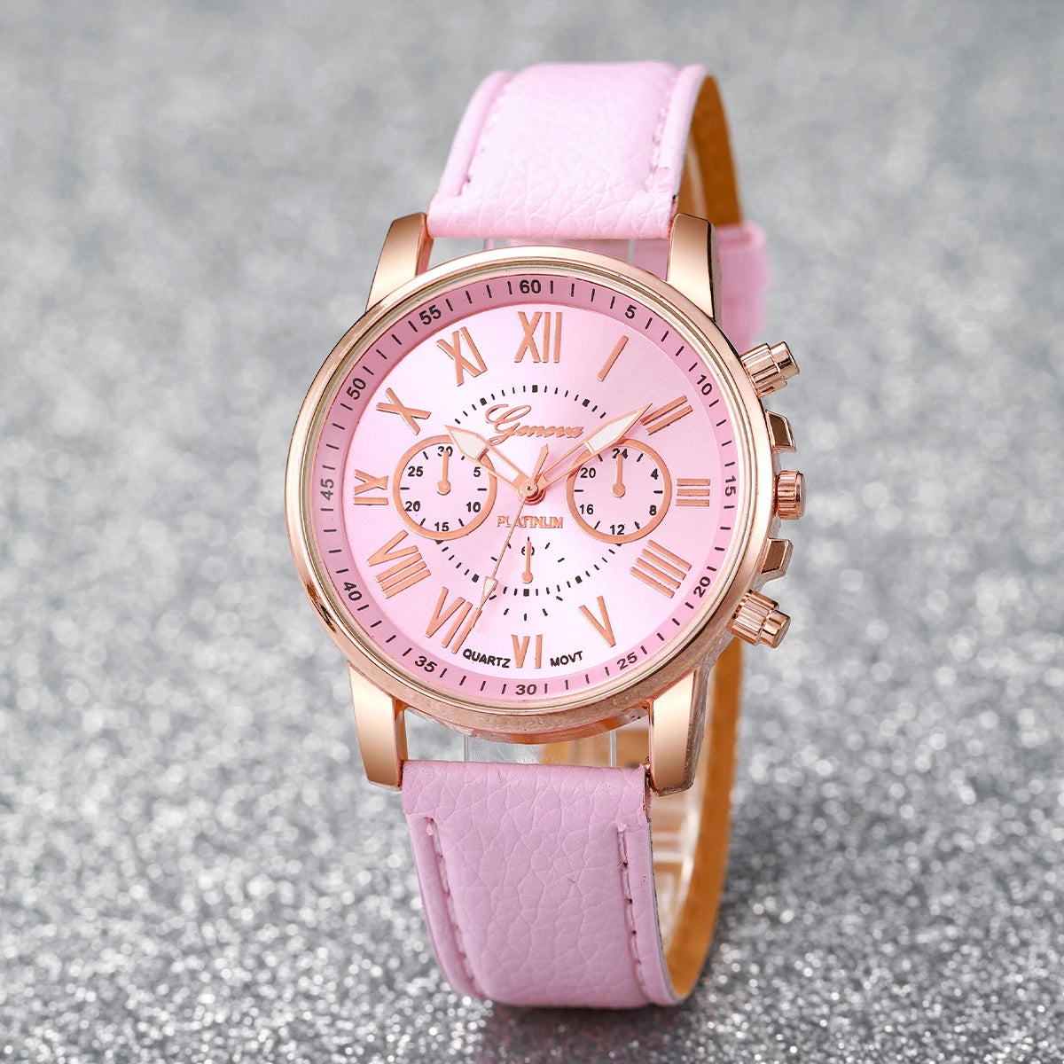 5/6PCS Women's Quartz Leather Band Wrist Watch Set